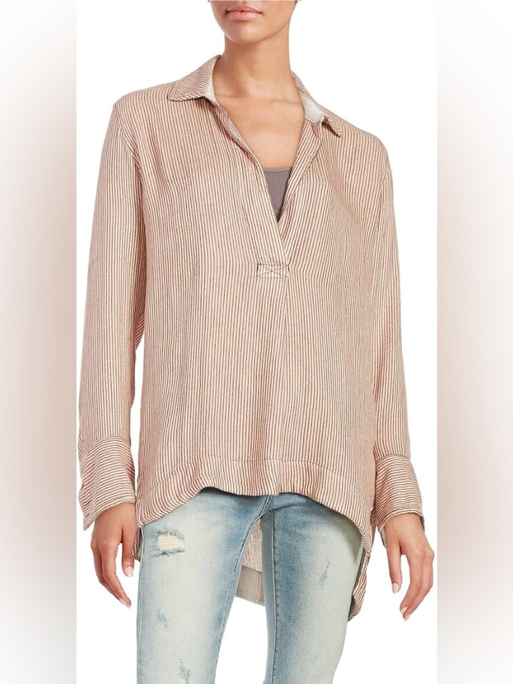 Free People On The Road Peach Combo Striped Long Sleeve Tunic Top